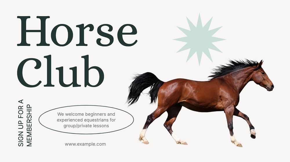 Horse club  blog banner template, editable text