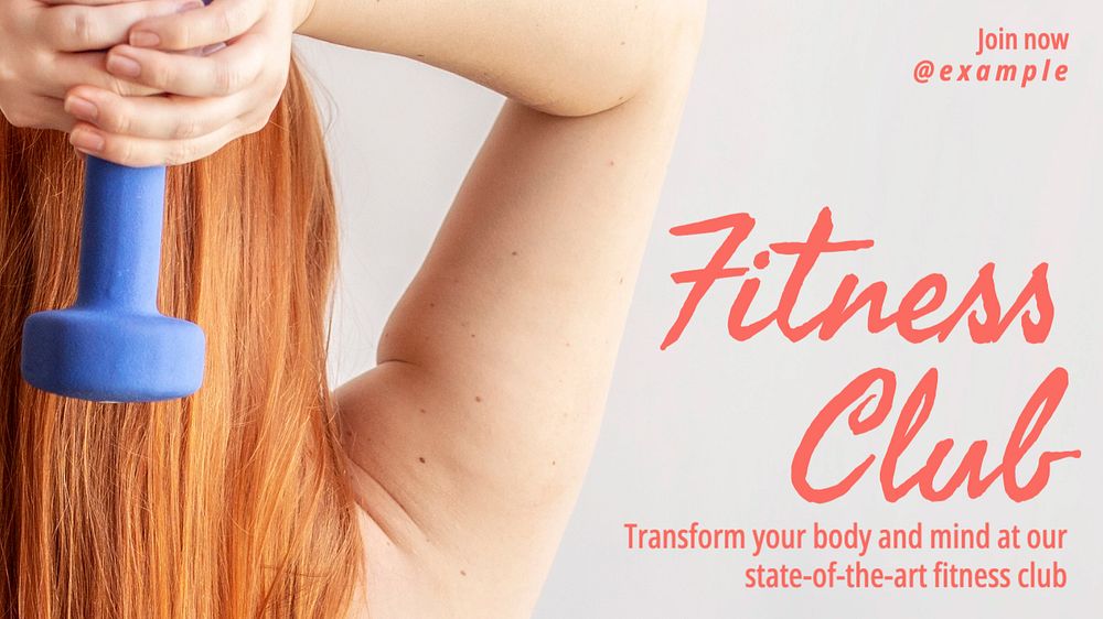 Fitness Gym Club  blog banner template, editable text