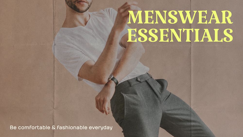 Men's wear essentials blog banner template, editable text