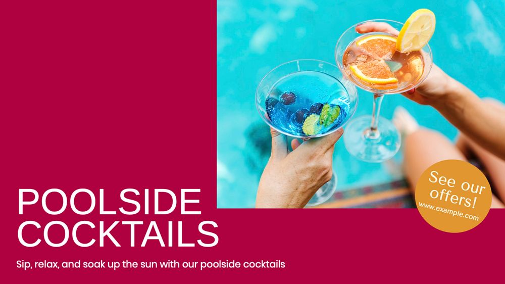 Poolside cocktails  blog banner template, editable text