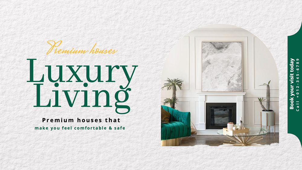 Luxury living  blog banner template, editable text