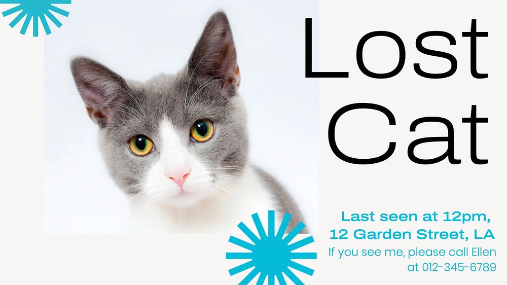 Lost pet  blog banner template, editable text