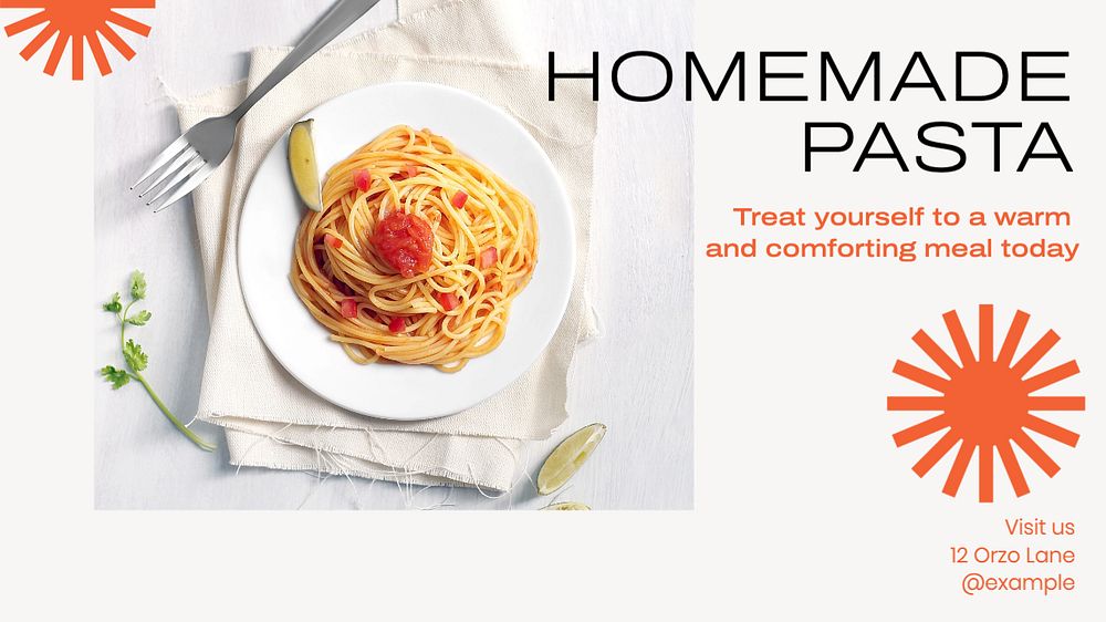 Homemade pasta  blog banner template, editable text