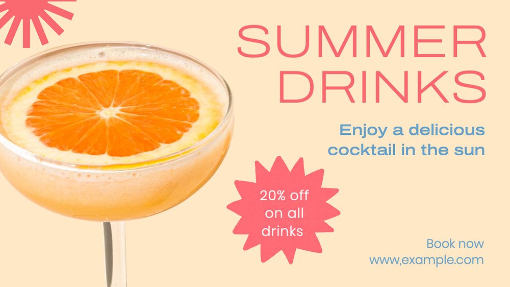 Summer drinks  blog banner template, editable text