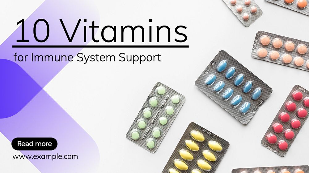 Vitamins for immune system blog banner template, editable design