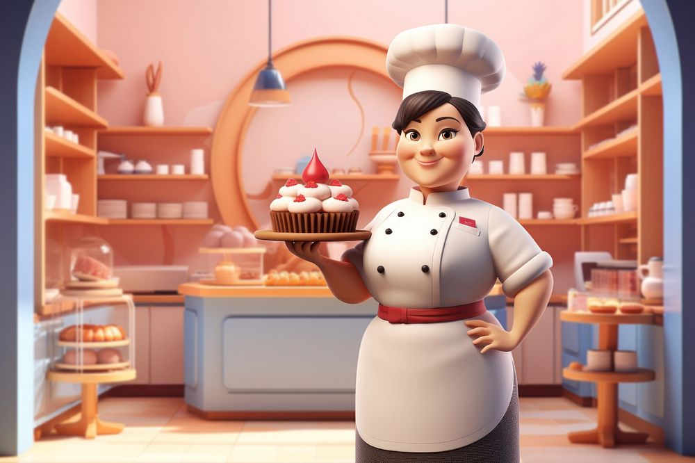 Editable 3D cheerful patissier cartoon illustration