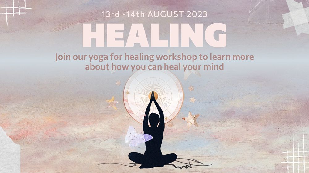 Yoga workshop blog banner template, editable text