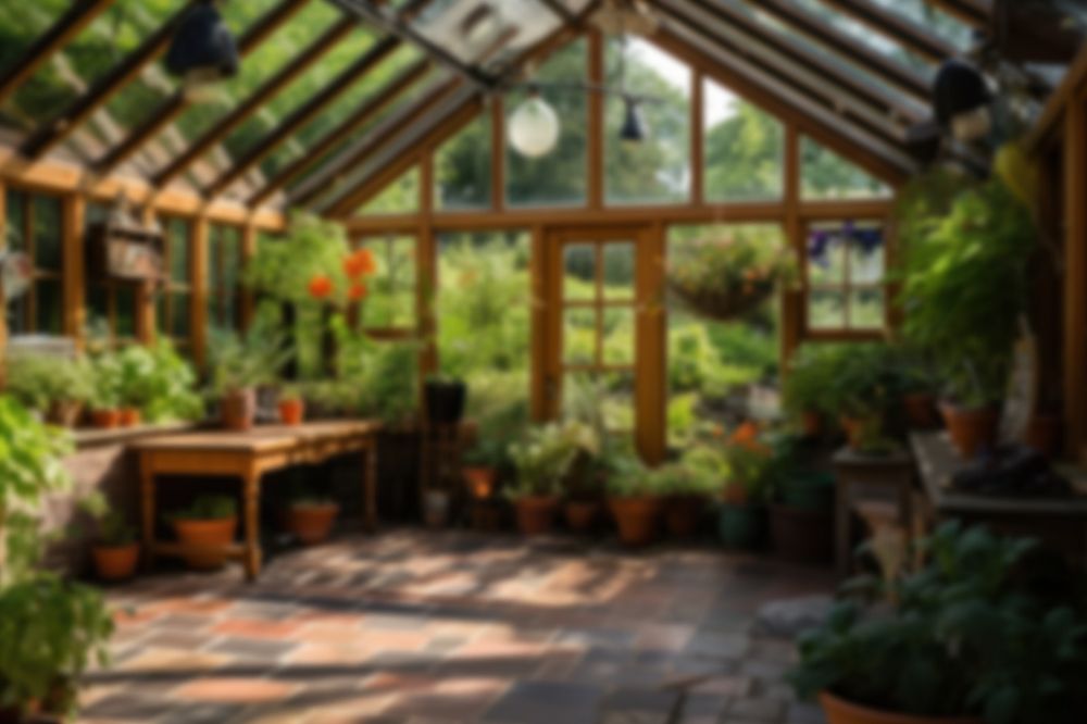 Editable blurred greenhouse backdrop