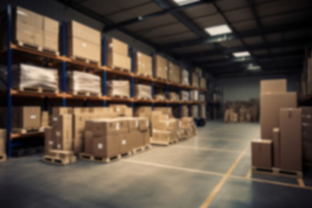 Editable blurred warehouse indoors backdrop