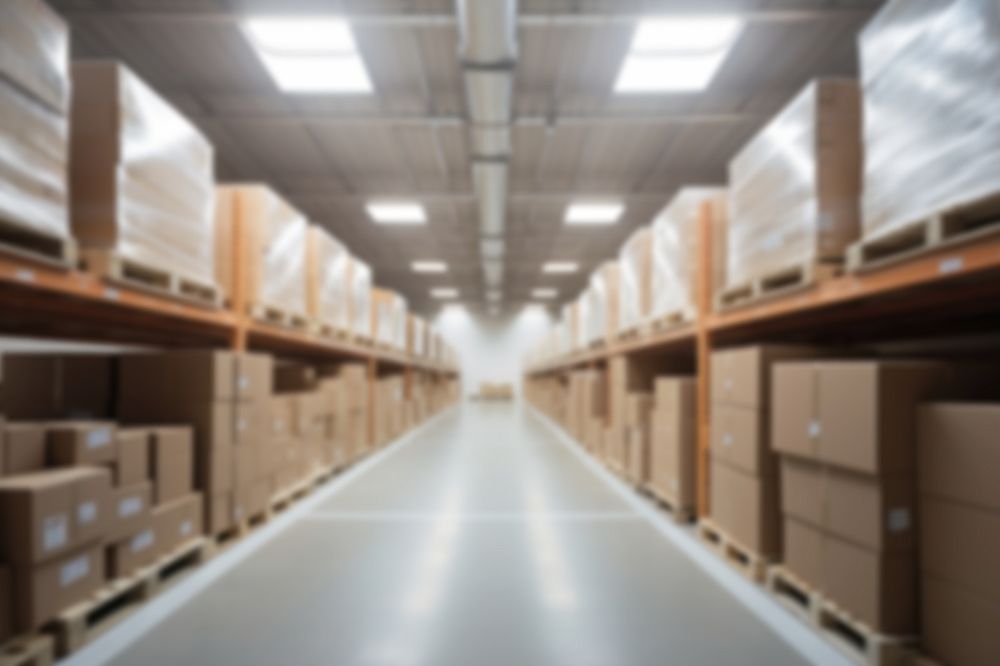 Editable blurred warehouse indoors backdrop