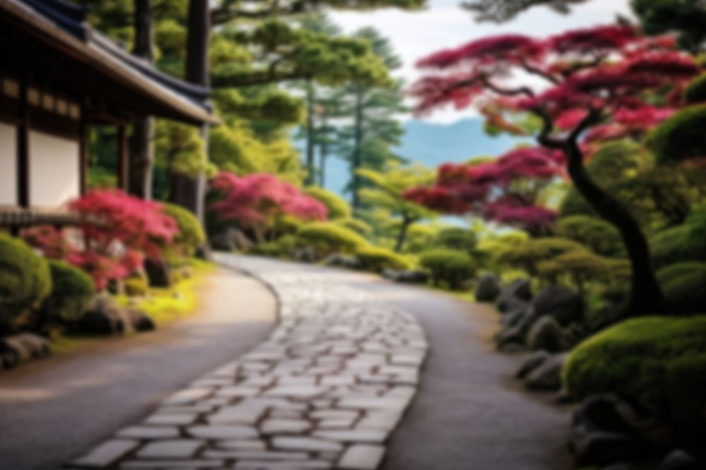 Editable blurred Japanese garden backdrop