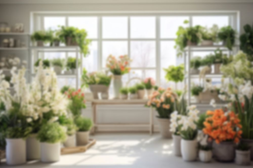 Editable blurred minimal flower shop backdrop