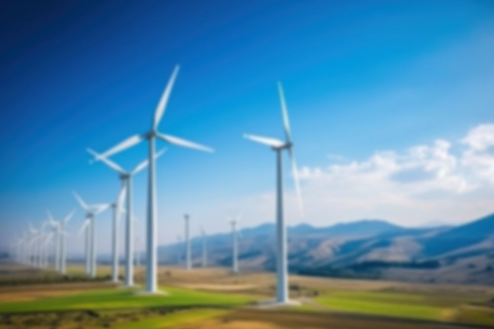 Editable blurred wind farm backdrop, alternative energy