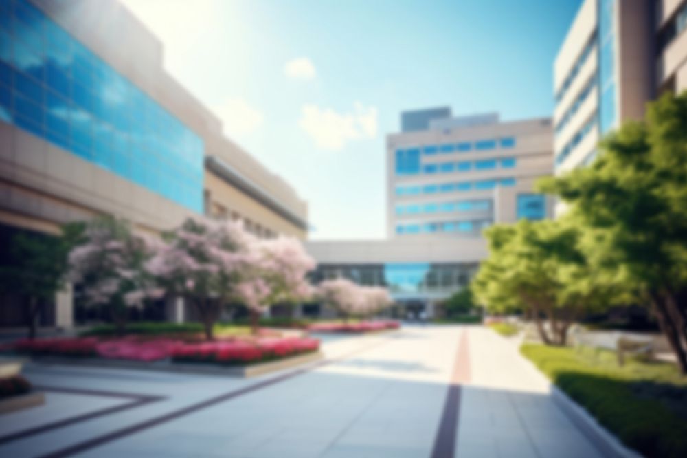 Editable blurred facade office building backdrop