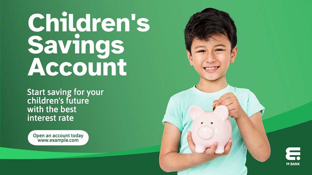 Kid's savings account  blog banner template, editable text