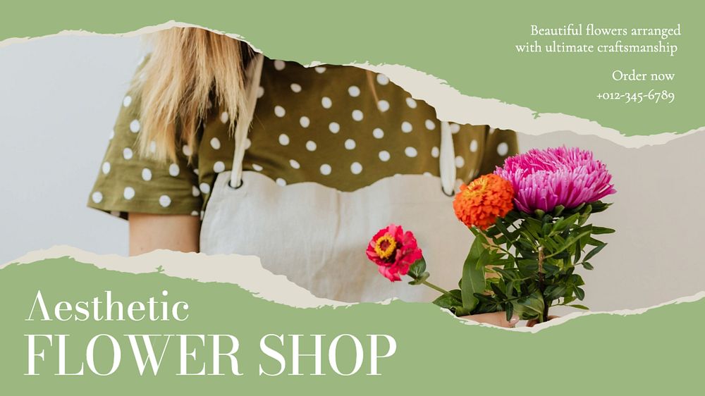 Flower shop blog banner template, editable text