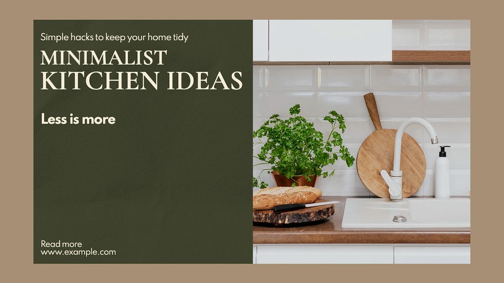 Kitchen interior  blog banner template, editable text