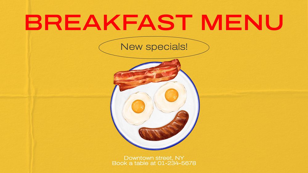 Breakfast menu  blog banner template, editable text