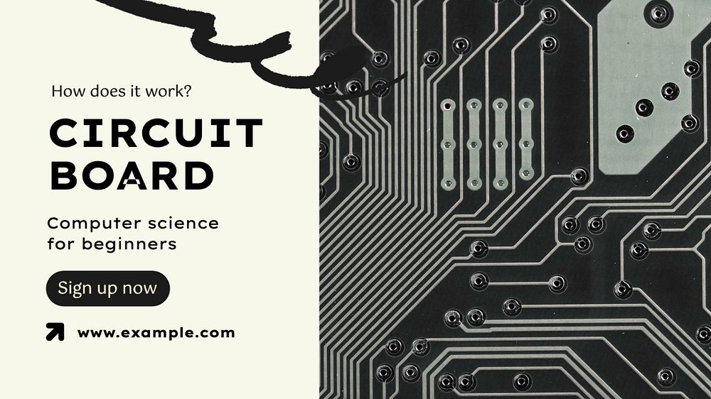 Circuit board  blog banner template, editable text