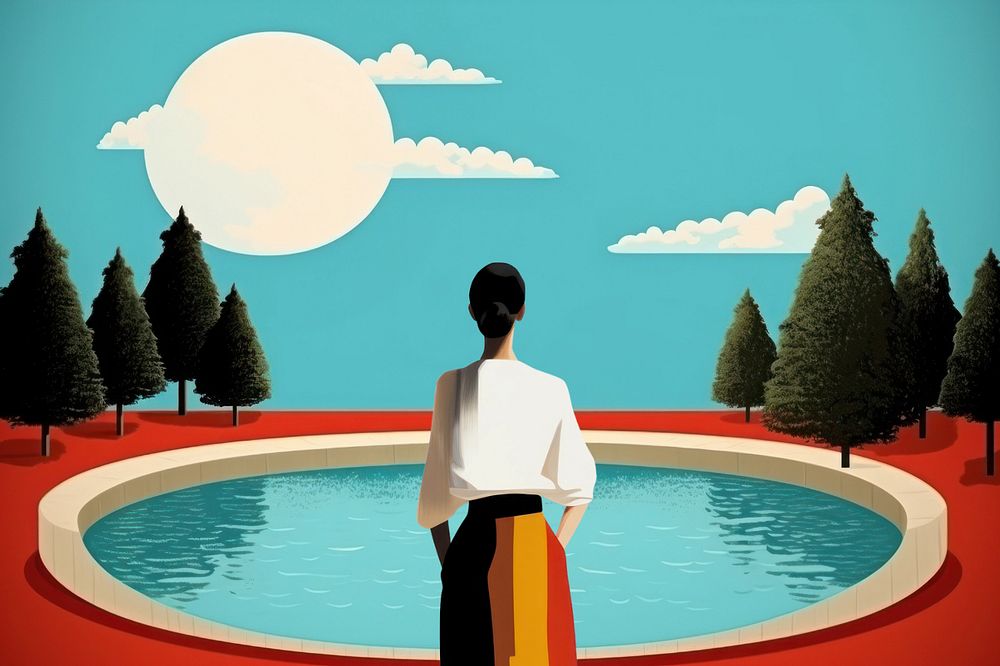 Woman looking at pool illustration