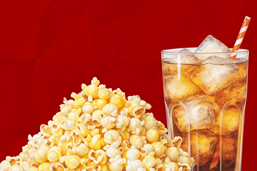 Popcorn and soda drink illustration, digital art editable design