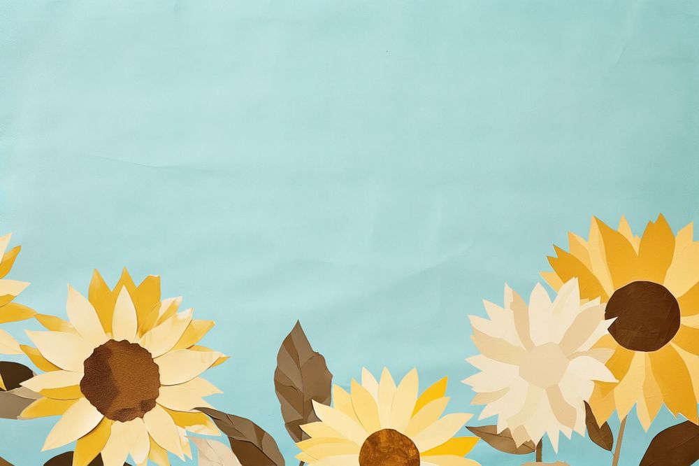 Sunflower paper craft blue background editable design