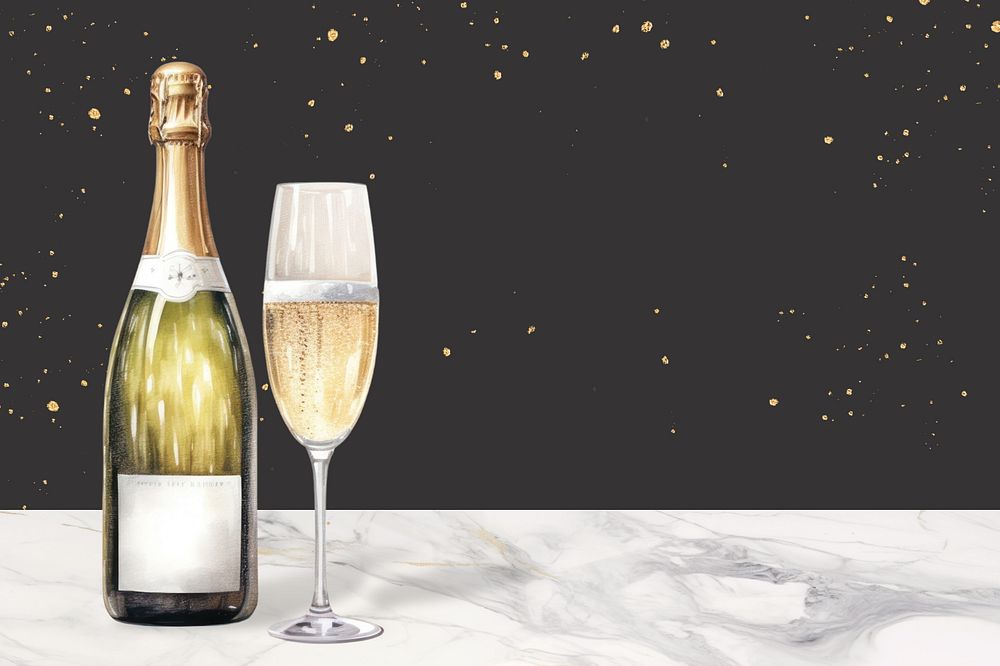 Champagne illustration, black background editable design