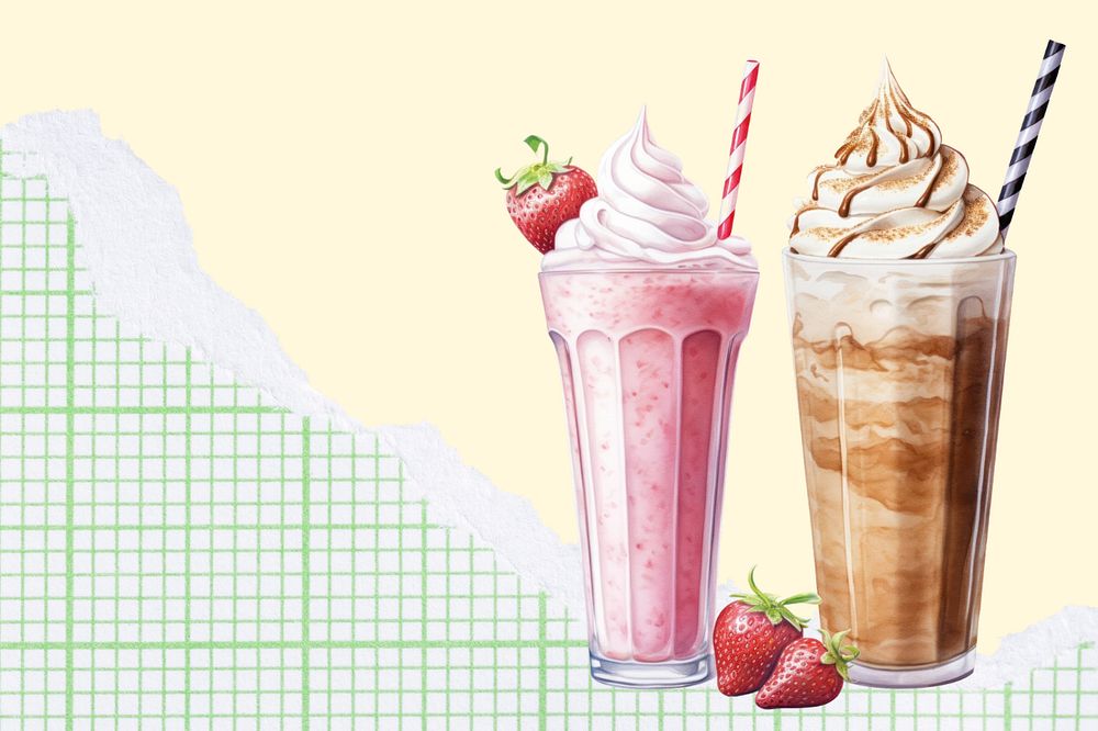 Milkshakes drink illustration background, digital art editable design