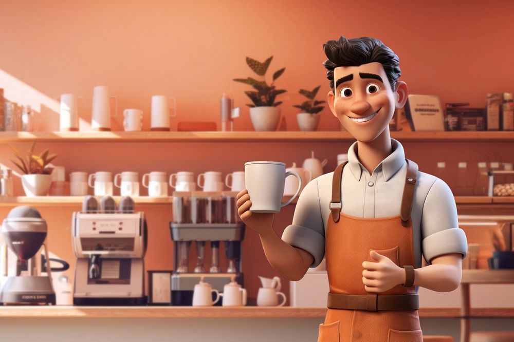 3D male barista illustration  editable design