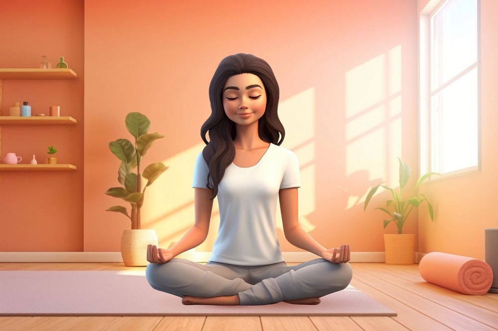 3D woman meditating yoga illustration  editable design