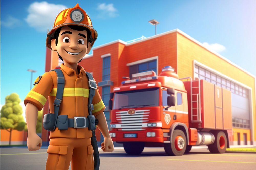 3D firefighter illustration  editable design