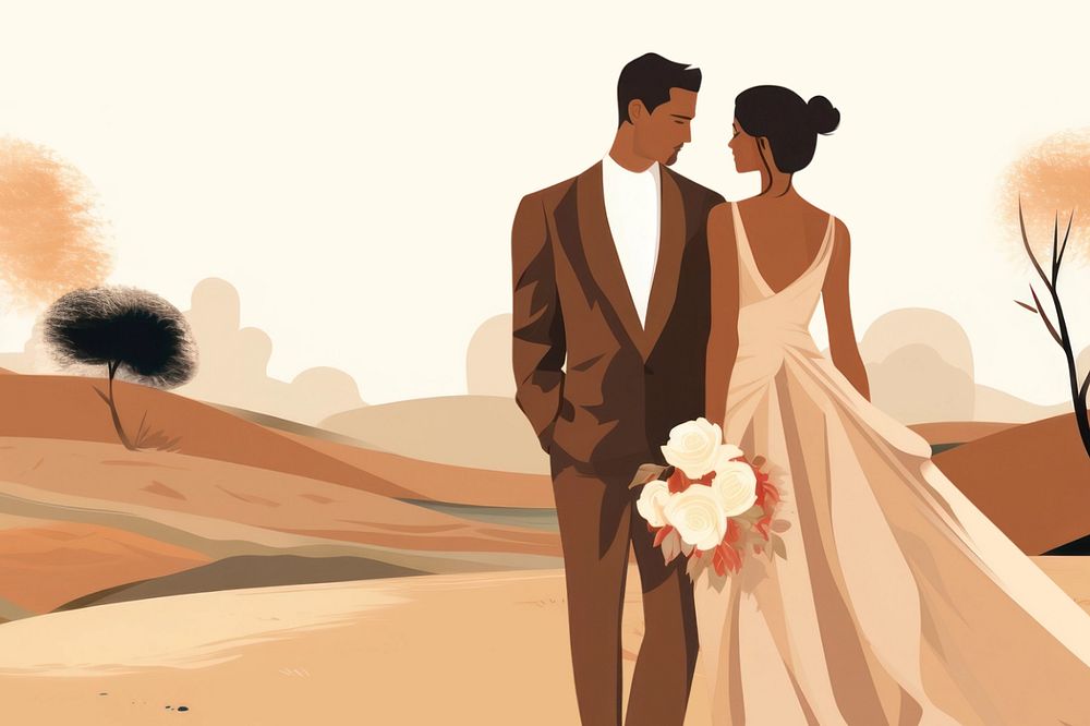 Groom and bride, marriage illustration