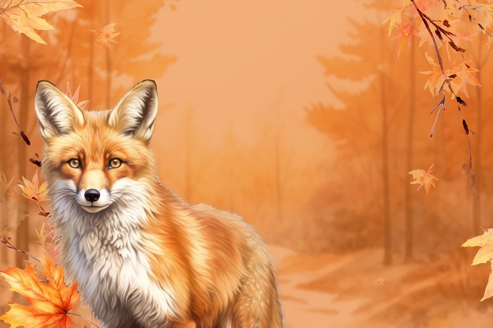 Autumn fox illustration background, digital art editable design