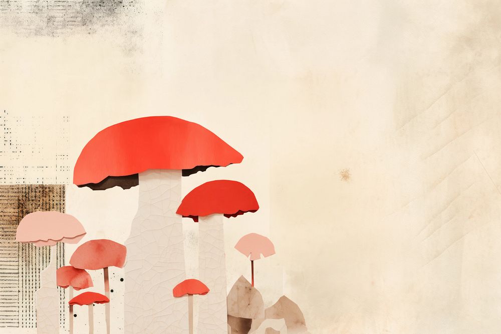 Autumn mushroom paper craft illustration background editable design