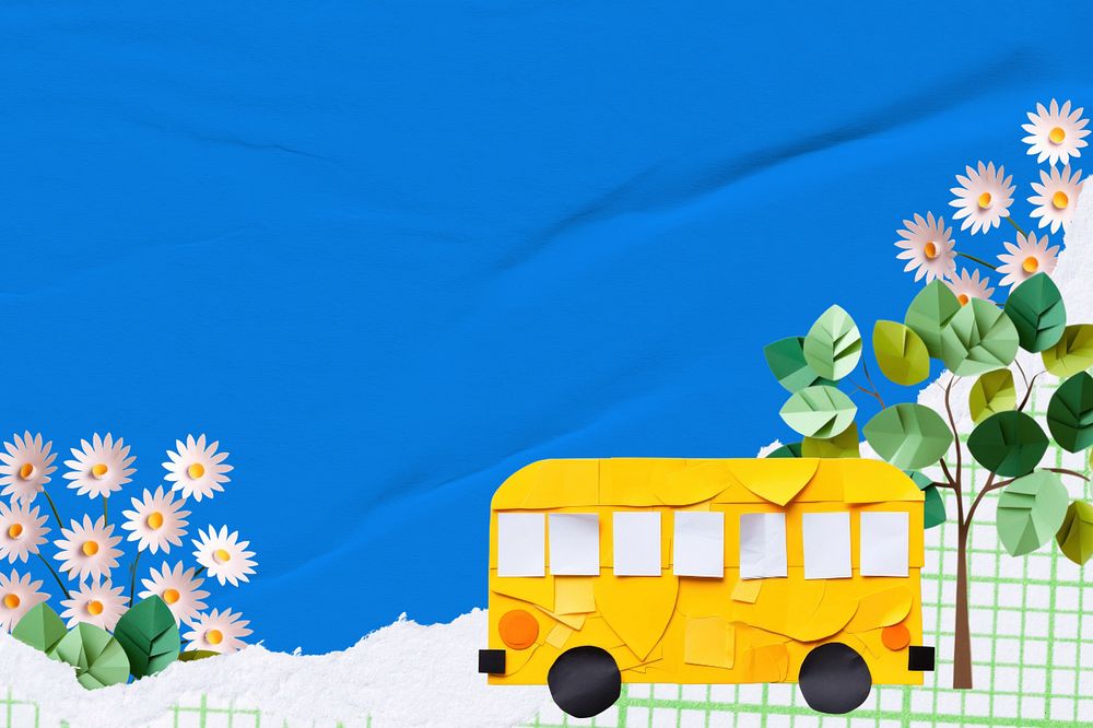 School bus paper craft illustration background editable design