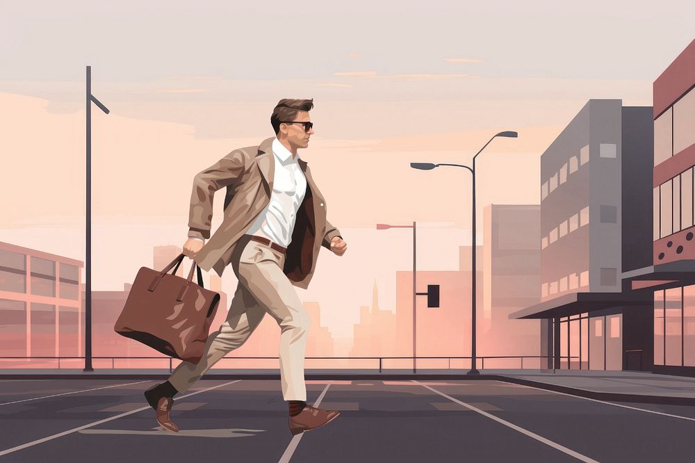 Businessman running to work illustration