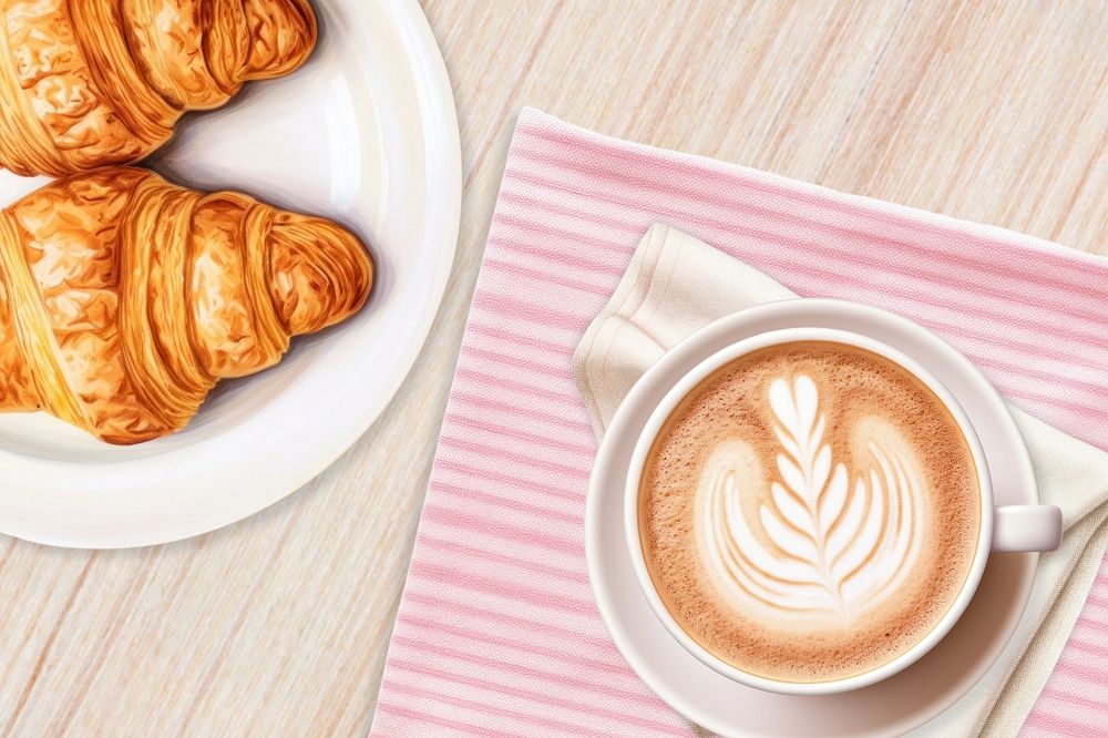 Coffee & croissant illustration, digital art editable design