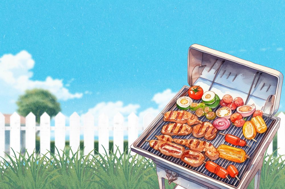 Barbecue grill illustration background, digital art editable design