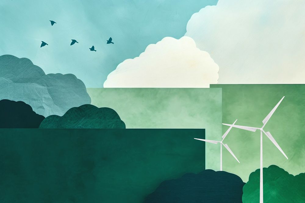 Wind energy, environment paper craft illustration editable design