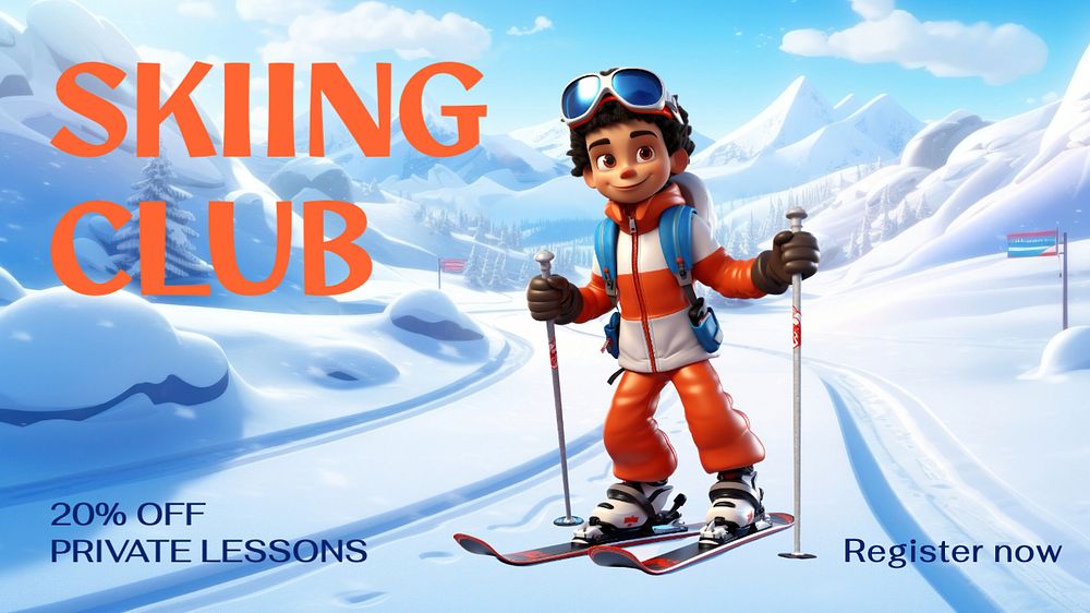 Skiing club blog banner template, editable text