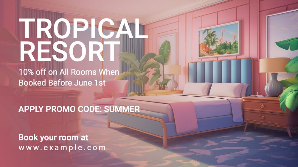 Tropical resort blog banner template, editable text