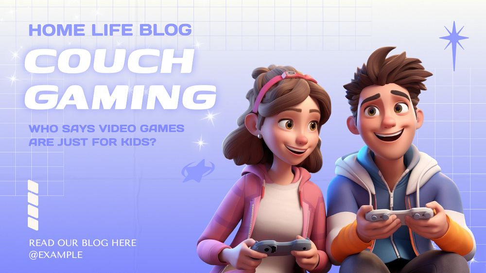 Video games blog banner template, editable text