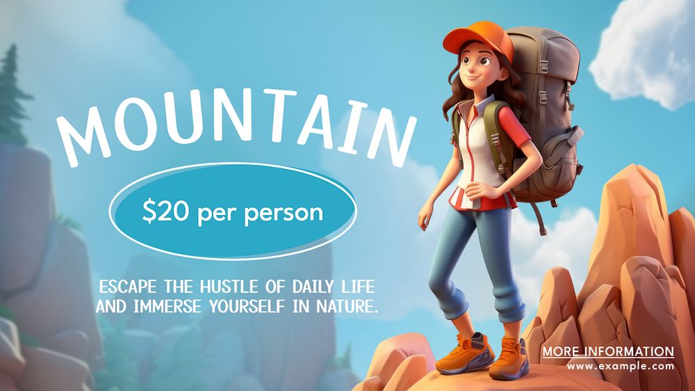 Mountain trip blog banner template, editable text