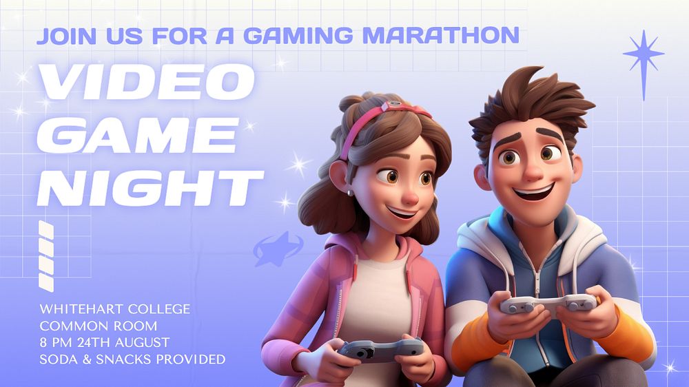 Video game night blog banner template, editable text