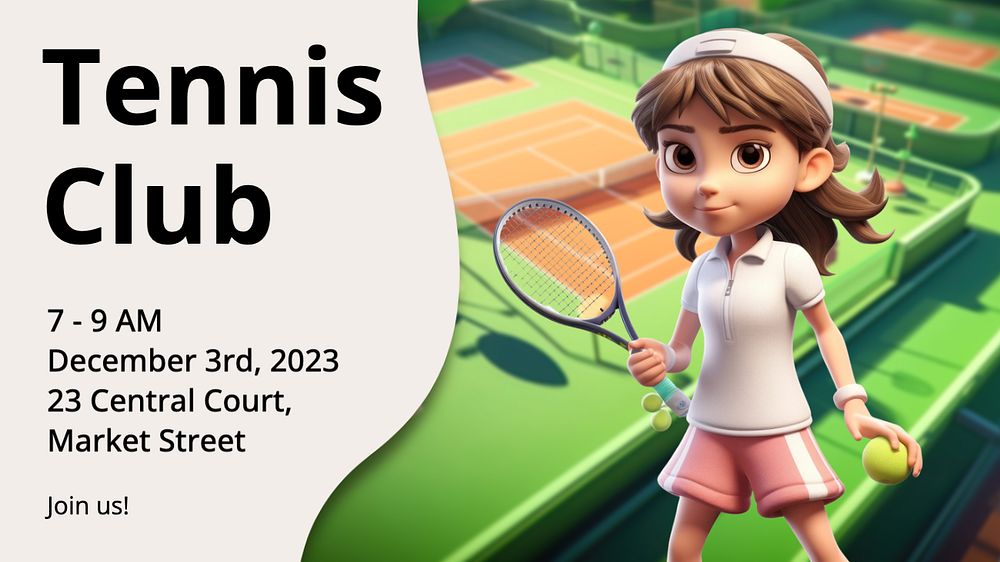 Tennis club blog banner template, editable text