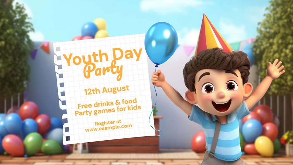 Youth day party blog banner template, editable text