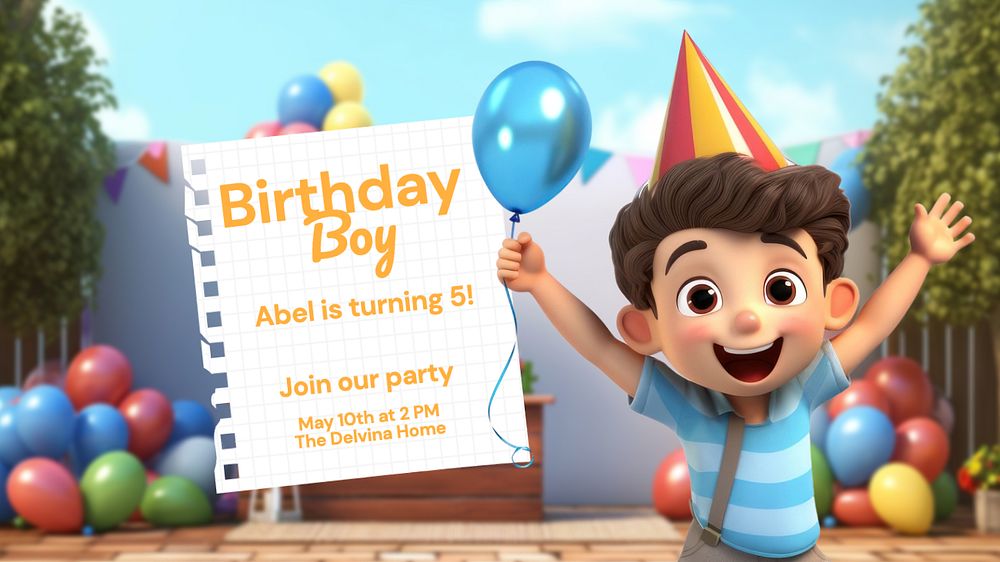 Birthday boy blog banner template, editable text