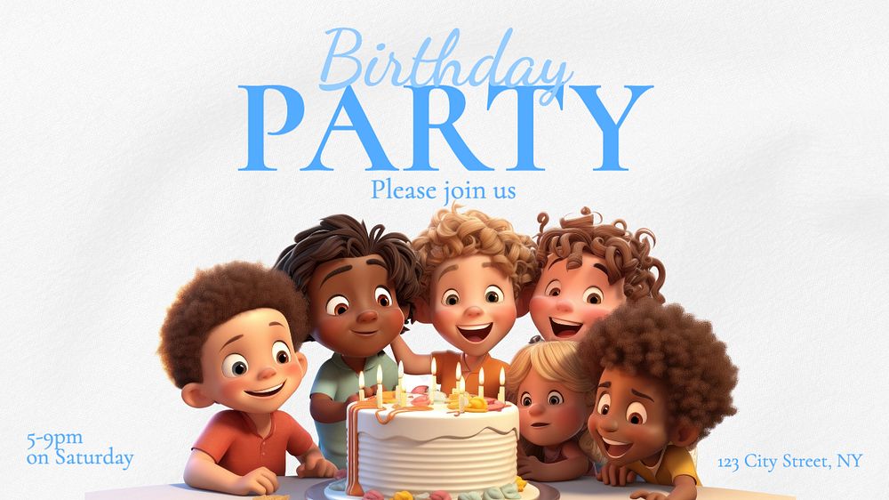 Birthday party blog banner template, editable text