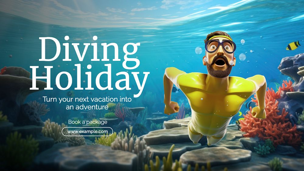 Diving holiday blog banner template, editable text