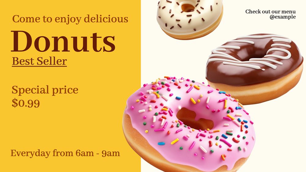 Donut shop blog banner template, editable text